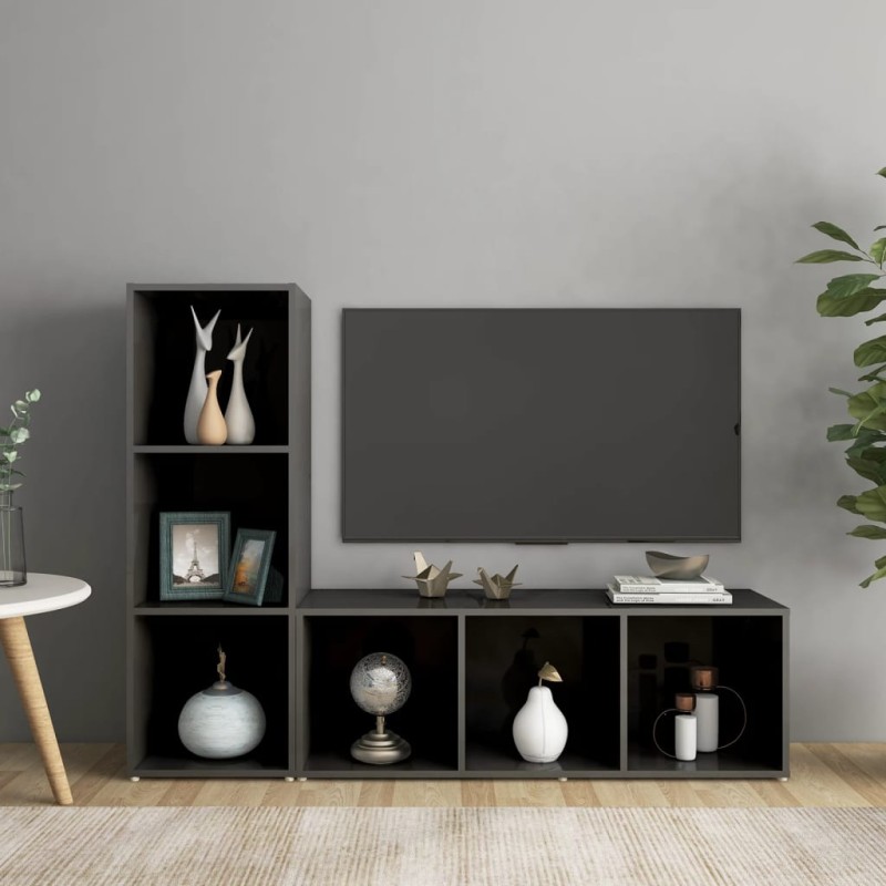 TV-Schränke 2 Stk. Hochglanz-Grau 107x35x37 cm Holzwerkstoff TV-Schränke 2 Stk. Hochglanz-Grau 107x35x37 cm Holzwerkstoff