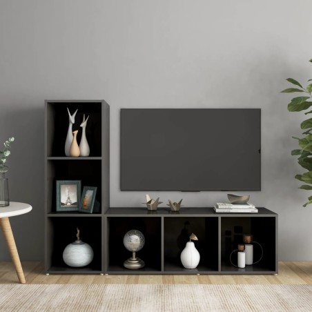 TV-Schränke 2 Stk. Hochglanz-Grau 107x35x37 cm Holzwerkstoff