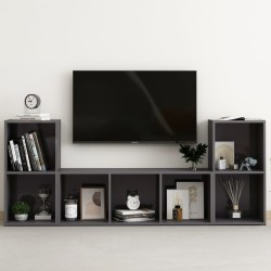 vidaXL 3-tlg. TV-Schrank-Set Hochglanz-Grau Holzwerkstoff