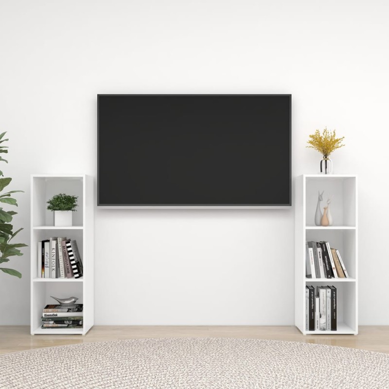 TV-Schränke 2 Stk. Hochglanz-Weiß 107x35x37 cm Holzwerkstoff TV-Schränke 2 Stk. Hochglanz-Weiß 107x35x37 cm Holzwerkstoff