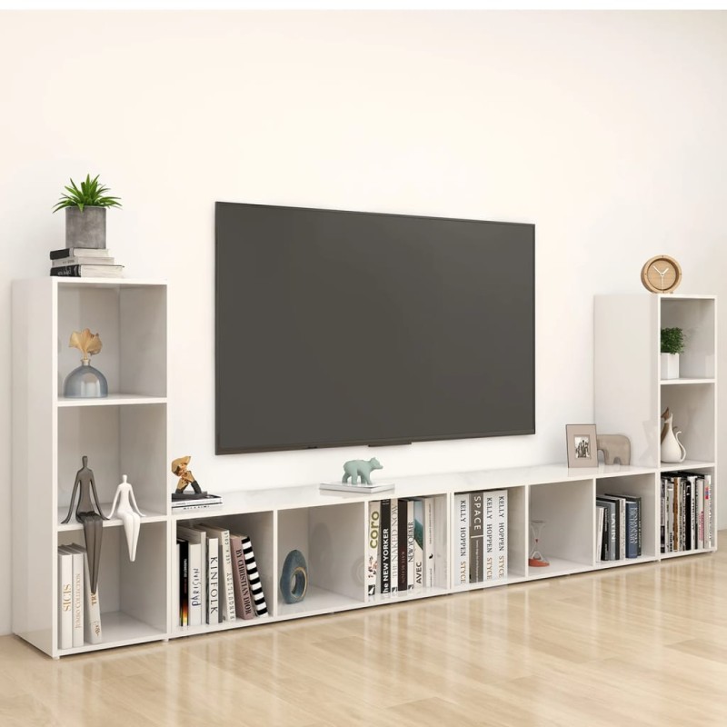TV-Schränke 4 Stk. Hochglanz-Weiß 107x35x37 cm Holzwerkstoff TV-Schränke 4 Stk. Hochglanz-Weiß 107x35x37 cm Holzwerkstoff
