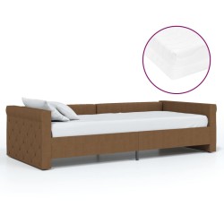 Tagesbett mit Matratze USB Braun Stoff 90x200 cm