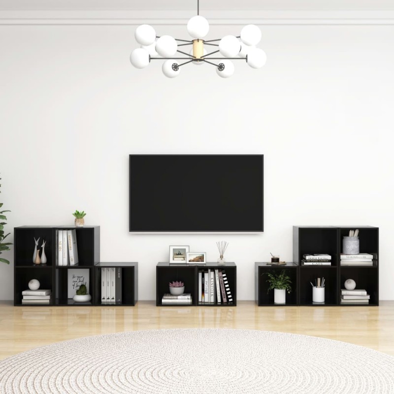 8-tlg. TV-Schrank-Set Hochglanz-Schwarz Holzwerkstoff 8-tlg. TV-Schrank-Set Hochglanz-Schwarz Holzwerkstoff