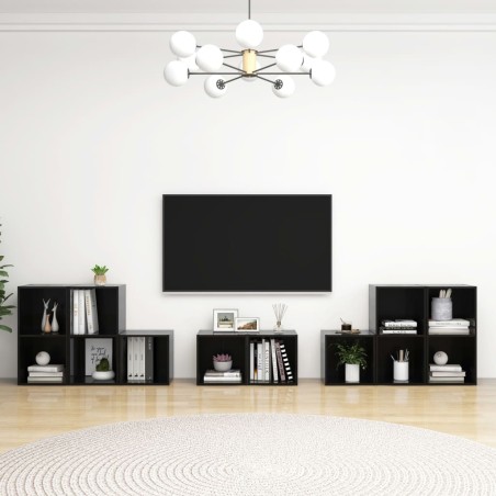 8-tlg. TV-Schrank-Set Hochglanz-Schwarz Holzwerkstoff