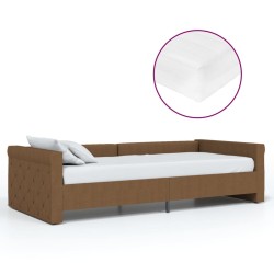 Tagesbett mit Matratze USB Braun Stoff 90x200 cm