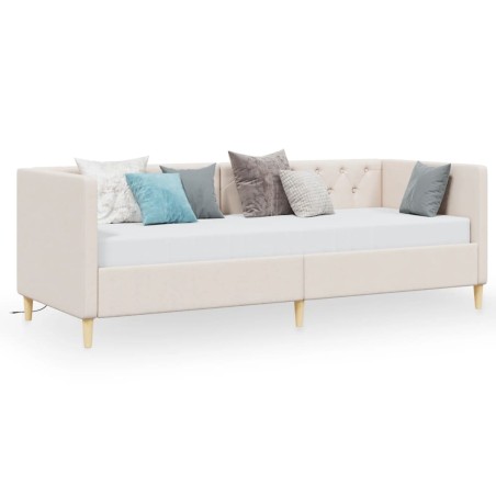 Tagesbett mit Matratze USB Creme Stoff 90x200 cm