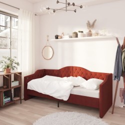Tagesbett mit Matratze USB Weinrot Stoff 90x200 cm