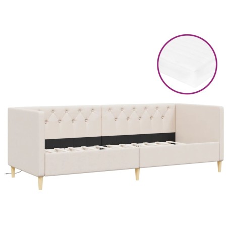vidaXL Tagesbett mit Matratze USB Creme Stoff 90x200 cm