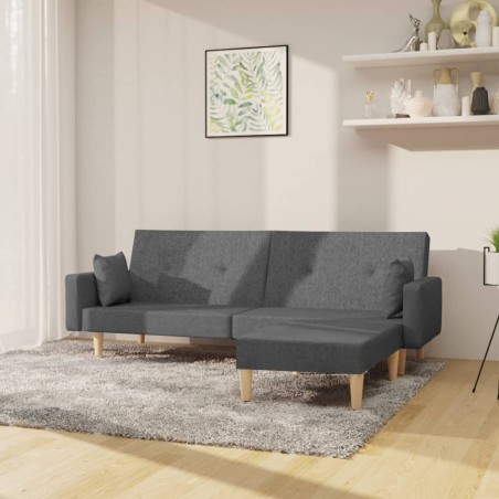 Schlafsofa 2-Sitzer mit Fußhocker Hellgrau Stoff