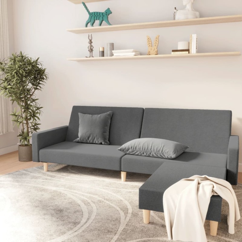 Schlafsofa 2-Sitzer mit Fußhocker Hellgrau Stoff Schlafsofa 2-Sitzer mit Fußhocker Hellgrau Stoff