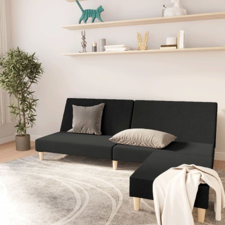 Schlafsofa 2-Sitzer mit Fußhocker Schwarz Stoff