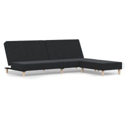 Schlafsofa 2-Sitzer mit Fußhocker Schwarz Stoff
