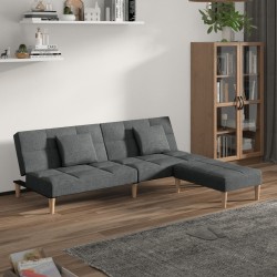 Schlafsofa 2-Sitzer mit 2 Kissen & Hocker Dunkelgrau Stoff