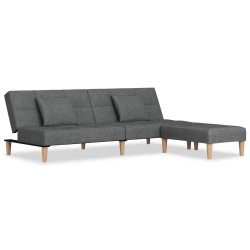 Schlafsofa 2-Sitzer mit 2 Kissen & Hocker Dunkelgrau Stoff