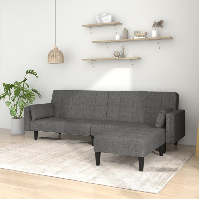 Schlafsofa 2-Sitzer mit 2 Kissen & Hocker Hellgrau Stoff Schlafsofa 2-Sitzer mit 2 Kissen & Hocker Hellgrau Stoff