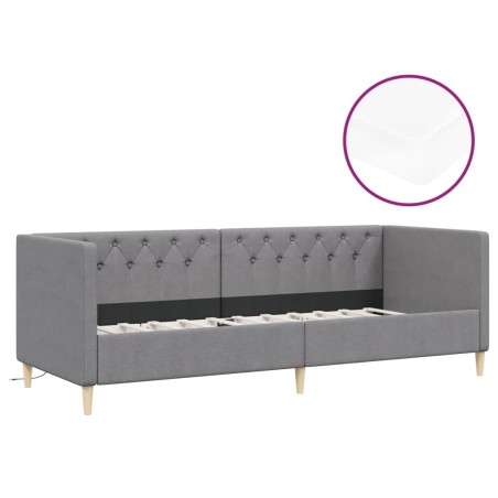 Tagesbett mit Matratze USB Hellgrau Stoff 90x200 cm