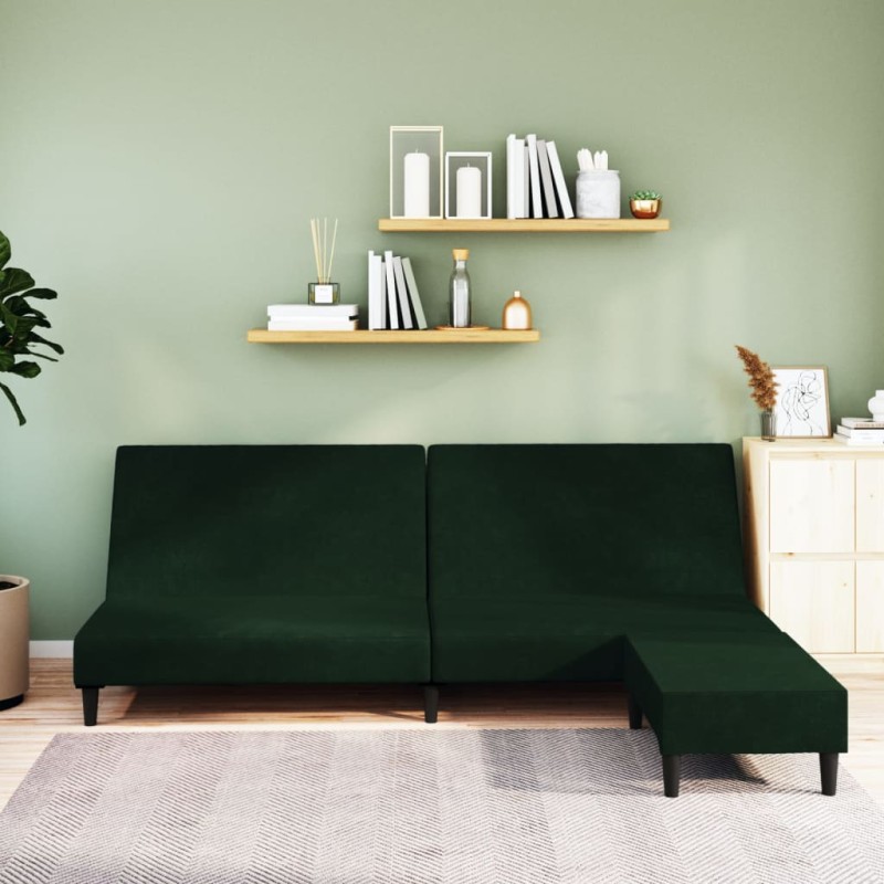 Schlafsofa 2-Sitzer mit Fußhocker Dunkelgrün Samt Schlafsofa 2-Sitzer mit Fußhocker Dunkelgrün Samt