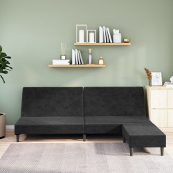 Schlafsofa 2-Sitzer mit Fußhocker Schwarz Samt