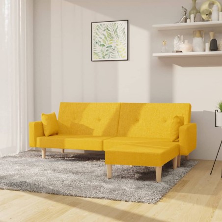 Schlafsofa 2-Sitzer mit Fußhocker Gelb Stoff