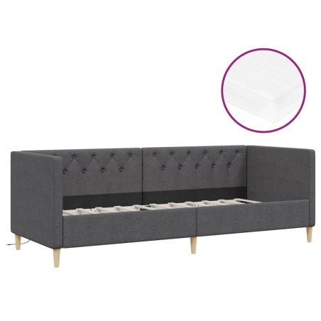 Tagesbett mit Matratze USB Dunkelgrau Stoff 90x200 cm