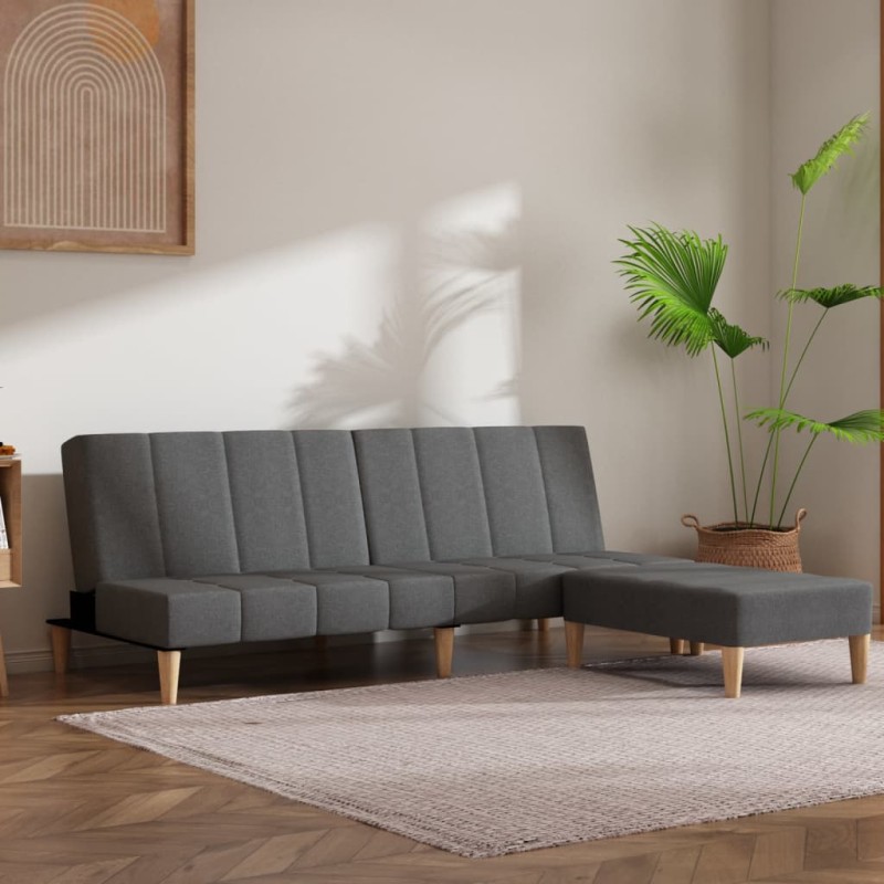 Schlafsofa 2-Sitzer mit Hocker Hellgrau Stoff Schlafsofa 2-Sitzer mit Hocker Hellgrau Stoff