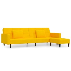 Schlafsofa 2-Sitzer mit 2 Kissen & Hocker Gelb Samt