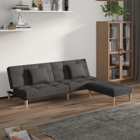 Schlafsofa 2-Sitzer mit 2 Kissen & Hocker Hellgrau Stoff