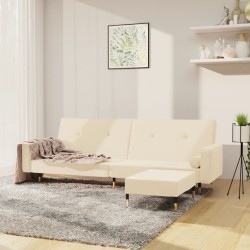 Schlafsofa 2-Sitzer mit Hocker Creme Samt