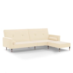 Schlafsofa 2-Sitzer mit Hocker Creme Samt