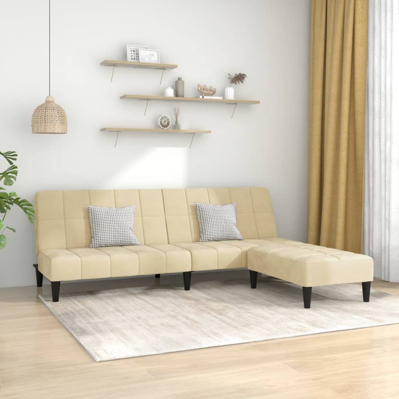 Schlafsofa 2-Sitzer mit Hocker Creme Samt Schlafsofa 2-Sitzer mit Hocker Creme Samt