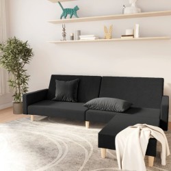 Schlafsofa 2-Sitzer mit Fußhocker Schwarz Stoff