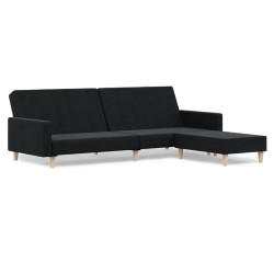 Schlafsofa 2-Sitzer mit Fußhocker Schwarz Stoff