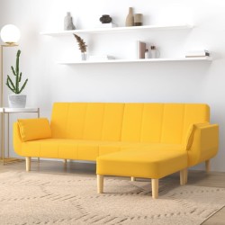 Schlafsofa 2-Sitzer mit Hocker & Zwei Kissen Gelb Stoff