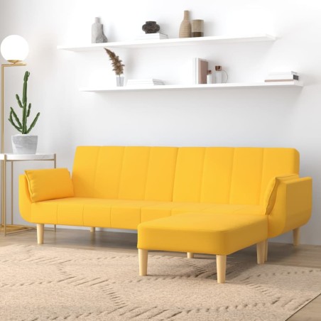Schlafsofa 2-Sitzer mit Hocker & Zwei Kissen Gelb Stoff