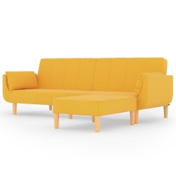 Schlafsofa 2-Sitzer mit Hocker & Zwei Kissen Gelb Stoff