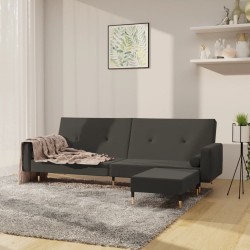 Schlafsofa 2-Sitzer mit Hocker Dunkelgrau Samt
