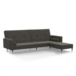 Schlafsofa 2-Sitzer mit Hocker Dunkelgrau Samt