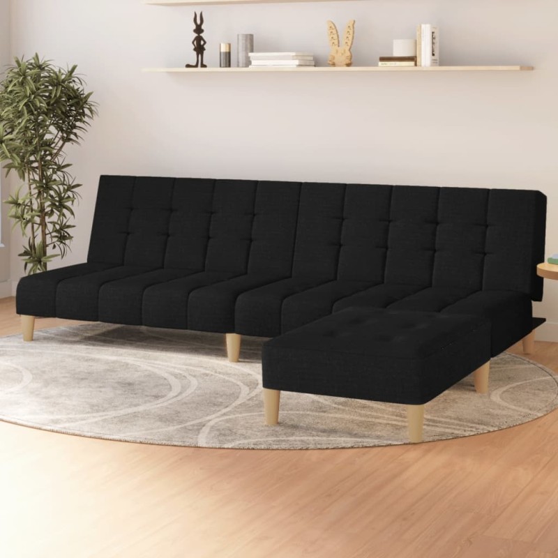 Schlafsofa 2-Sitzer mit Fußhocker Schwarz Stoff Schlafsofa 2-Sitzer mit Fußhocker Schwarz Stoff