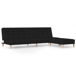 Schlafsofa 2-Sitzer mit Fußhocker Schwarz Stoff