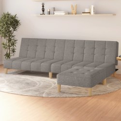 Schlafsofa 2-Sitzer mit Fußhocker Hellgrau Stoff