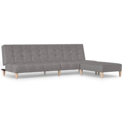 Schlafsofa 2-Sitzer mit Fußhocker Hellgrau Stoff