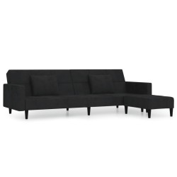 Schlafsofa 2-Sitzer mit 2 Kissen & Hocker Schwarz Samt