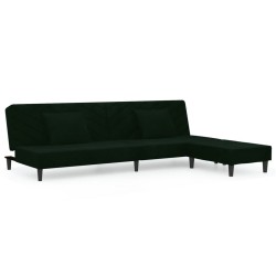 Schlafsofa 2-Sitzer mit 2 Kissen und Fußhocker Dunkelgrün Samt