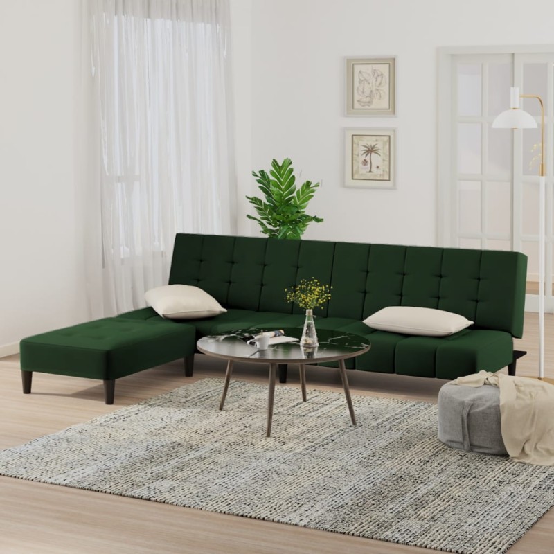 Schlafsofa 2-Sitzer mit Hocker Dunkelgrün Samt Schlafsofa 2-Sitzer mit Hocker Dunkelgrün Samt
