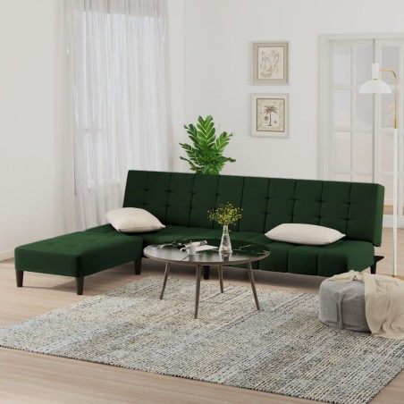 Schlafsofa 2-Sitzer mit Hocker Dunkelgrün Samt