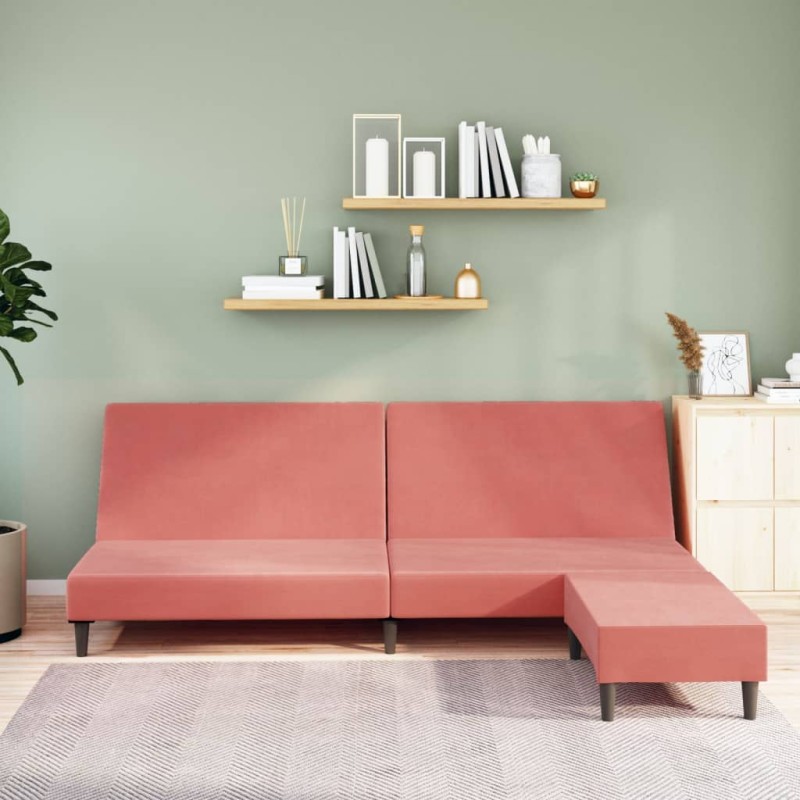 Schlafsofa 2-Sitzer mit Fußhocker Rosa Samt Schlafsofa 2-Sitzer mit Fußhocker Rosa Samt