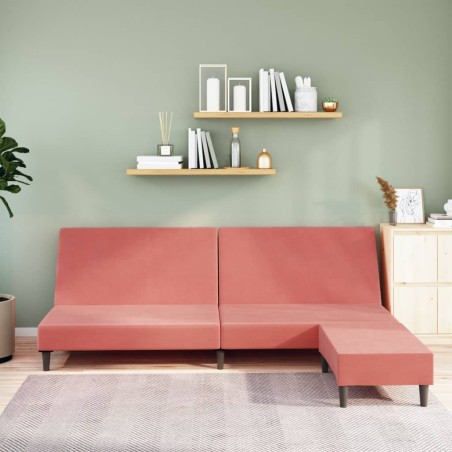 Schlafsofa 2-Sitzer mit Fußhocker Rosa Samt