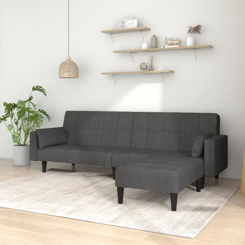 Schlafsofa 2-Sitzer mit 2 Kissen & Hocker Dunkelgrau Stoff Schlafsofa 2-Sitzer mit 2 Kissen & Hocker Dunkelgrau Stoff