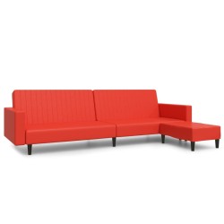 Schlafsofa 2-Sitzer mit Fußhocker Rot Kunstleder