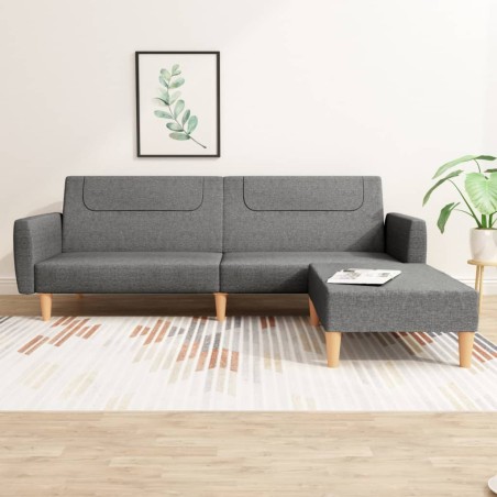 Schlafsofa 2-Sitzer mit Fußhocker Hellgrau Stoff